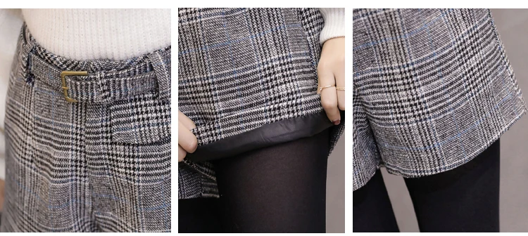 Шерстяные клетчатые шорты для женщин, осенняя зимняя верхняя одежда, широкие штаны, высокая талия, короткие женские шорты, Офисная Рабочая одежда, женские шорты