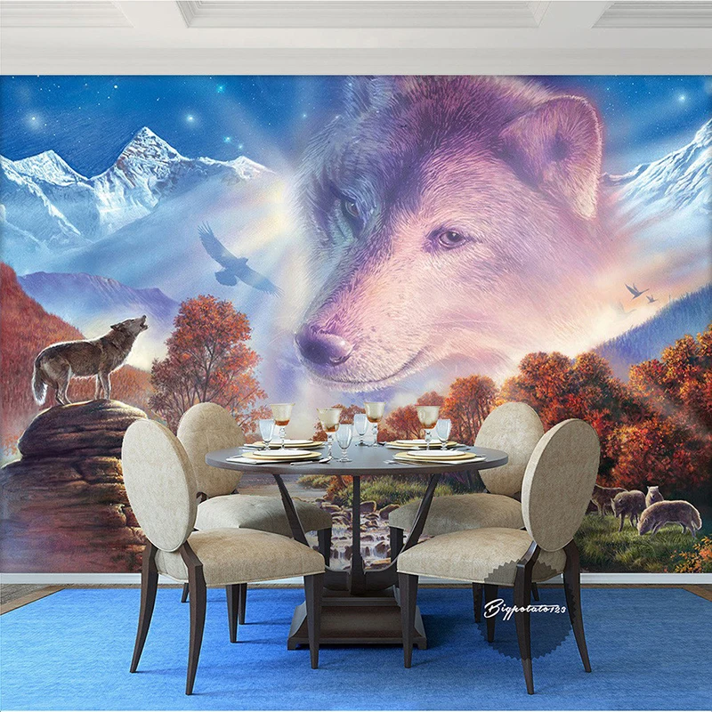 Пользовательские 3d Настенные обои с изображением головы волка мира гостиной