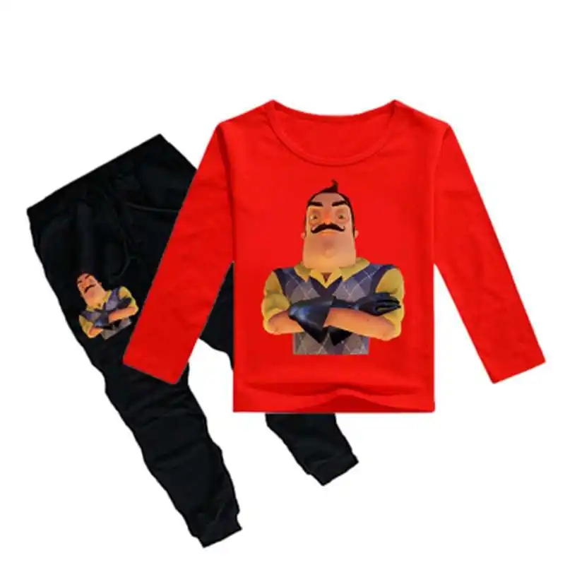 Новые детские комплекты одежды с принтом Hello neighten хлопковая одежда для маленьких