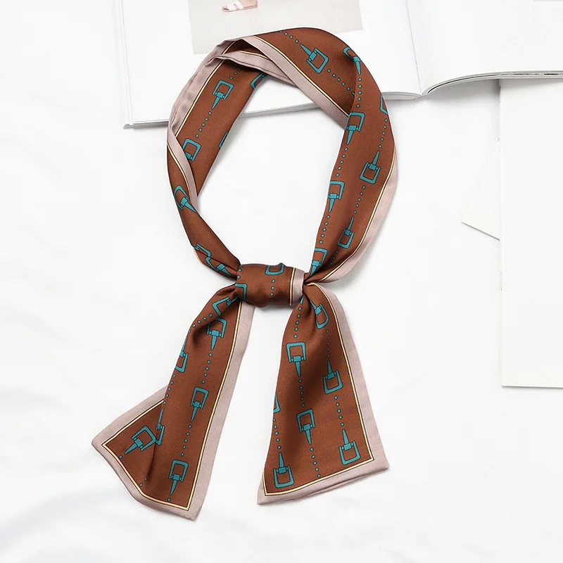 buckles in chestnut Клевер роскошный шарф для волос 9,5x98 см тонкий шарф шелковый галстук на голову винтажный женский атласный элегантный Леопардовый весенне-осенний - Цвет: buckles in chestnut
