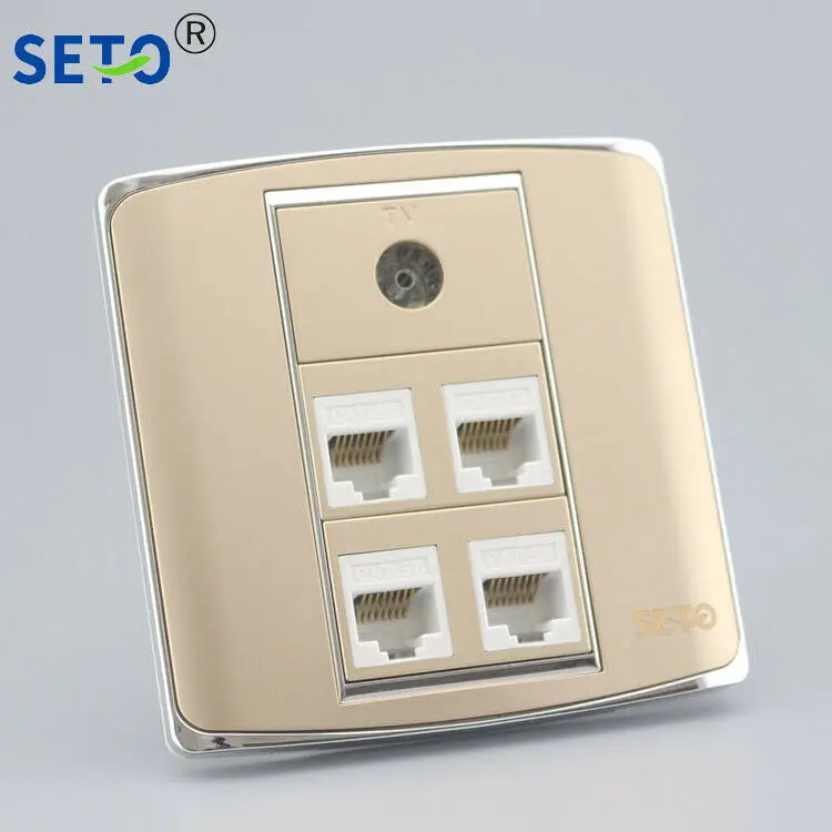 86 Тип четыре порта RJ45 Cat5e Lan + один ТВ настенная пластина розетка Keystone Лицевая