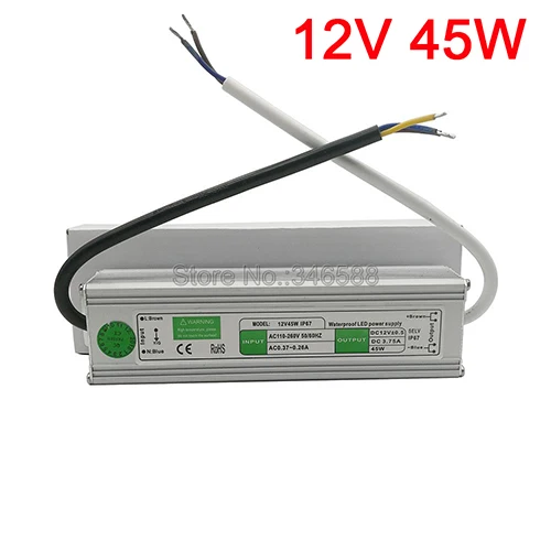 DC12V IP67 Водонепроницаемый Открытый Светодиодный драйвер освещения трансформаторный источник питания мощностью 10 Вт, 15 Вт, 20 Вт, 25 Вт 30 Вт, светодиодные полосы освещения мощностью 45 Вт, 50 Вт, 60 Вт, 80 Вт, 100 Вт 120 W 150 W - Цвет: 45W