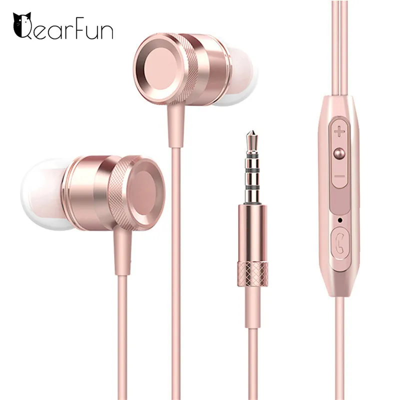 Розовое золото, проводные наушники, бас, двойной привод, стерео, Hi-Fi, наушники-вкладыши с микрофоном, компьютерные наушники для iPhone, Xiaomi, спорт