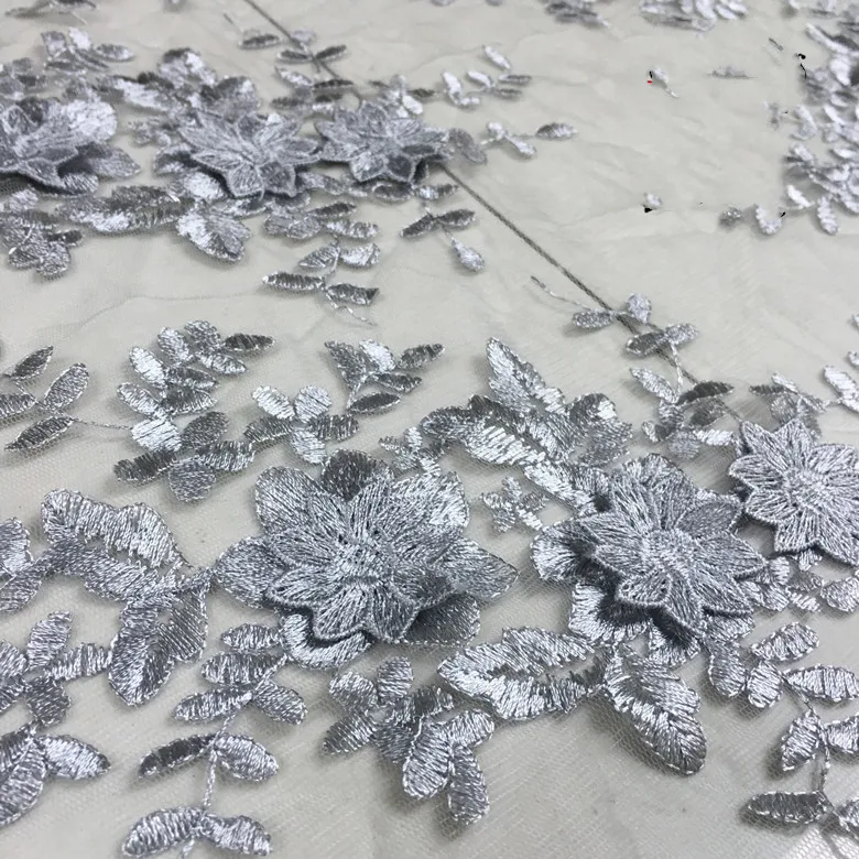Королевская серая 3D кружевная ткань качественная сетка вышивка аппликация