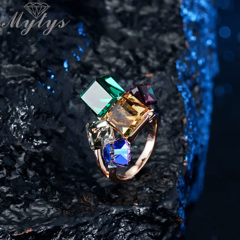 Mytys Геометрические Квадратные Хрустальные коктейльные кольца для женщин цветное