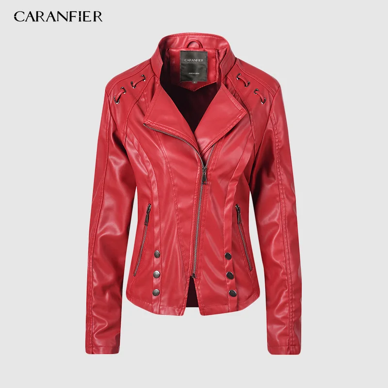 Куртка CARANFIER из искусственной кожи Женская Весенняя Замшевая байкерская куртка