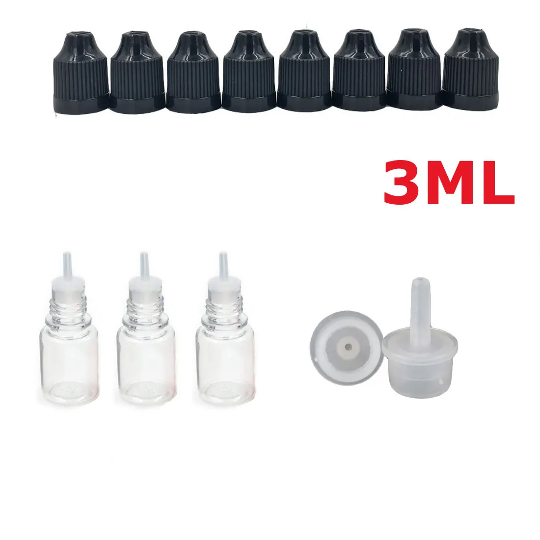 3ML x 10PCS 10 шт. х 3 мл-100 мл ПЭТ Прозрачный флакон-капельница пустые пластиковые бутылки для сока и жидкого глаза многоразовые контейнеры с черными колпачками капельницы - Цвет: 3ML x 10PCS