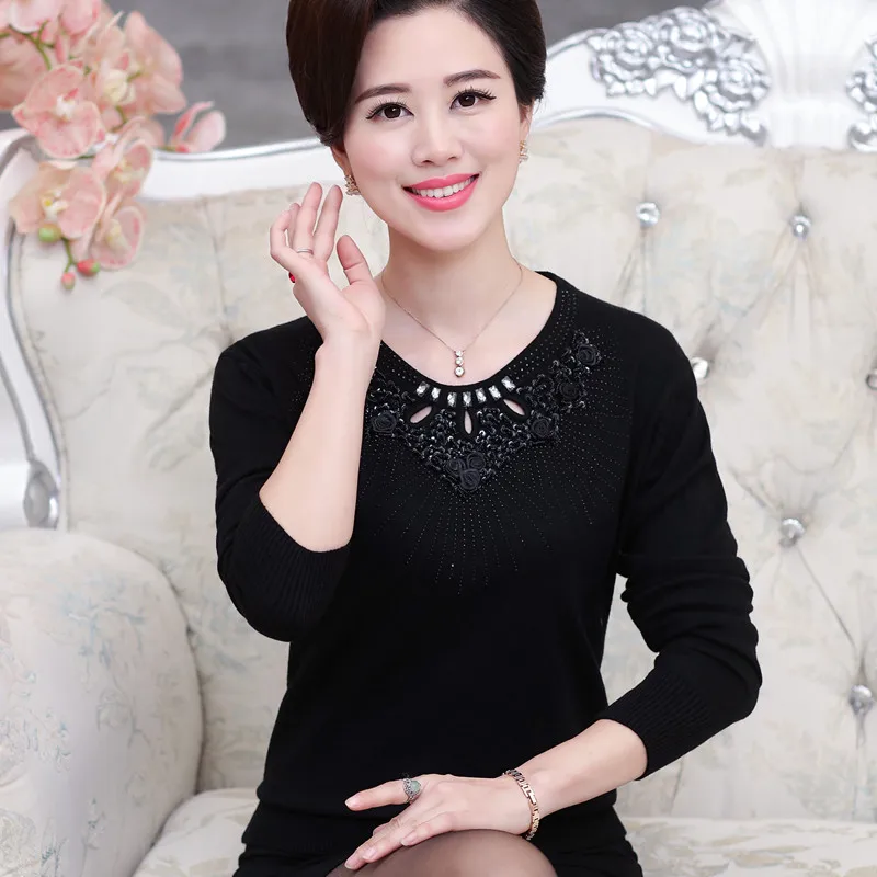 Women Sweater Pullover Spring Autumn Mother Costume O-neck Long-sleeved Large Size Knitted Clothing Casual Tops J1 | Женская одежда