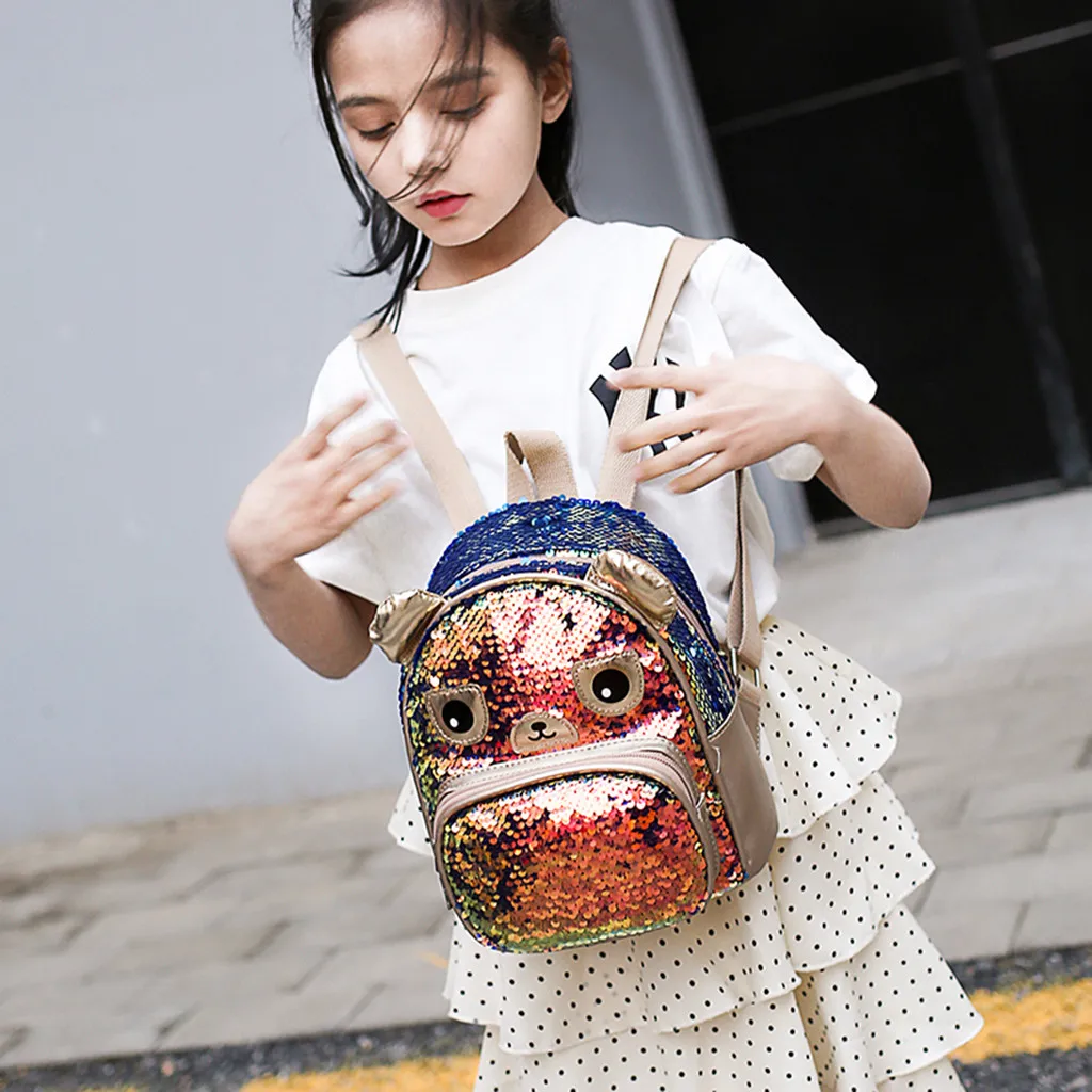 Детский Школьный рюкзак с мультяшными блестками рюкзаки животными модные милые