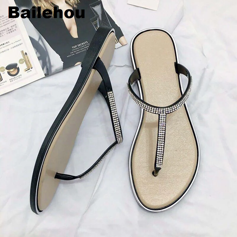 Bailehou/Модные женские шлёпанцы для женщин с кристаллами и стразами шлепанцы