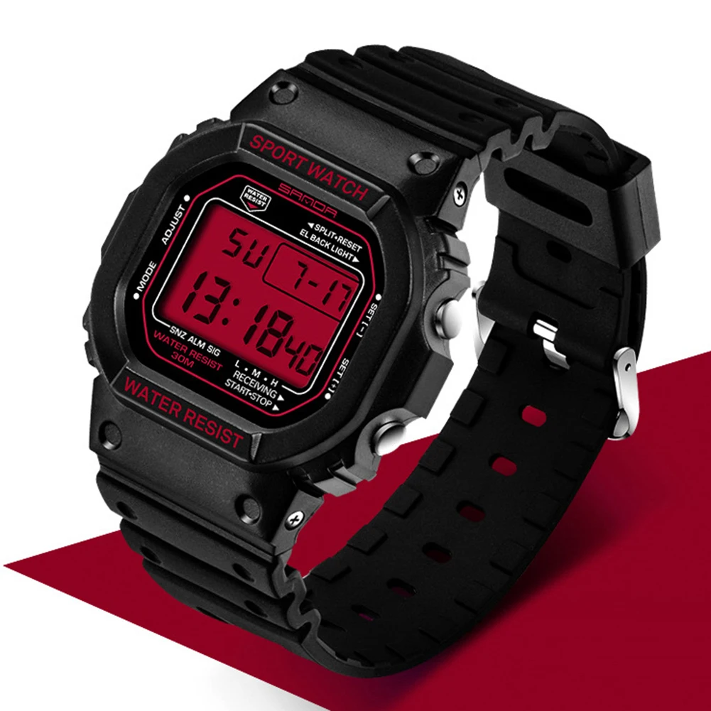 Black Red Women Модные унисекс водонепроницаемые horloges mannen цифровой дисплей Будильник Светящиеся спортивные наручные часы - Цвет: Black Red Women