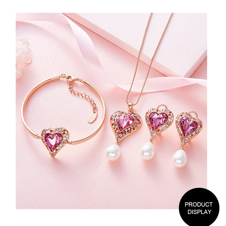 CDE, женские золотые ювелирные наборы, украшенные кристаллами Swarovski, ожерелье, серьги, браслет, набор, сердце, радужная бижутерия