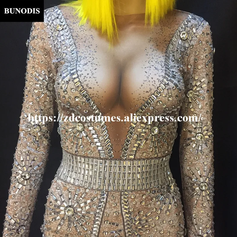 ZD110 2018 Lastest Style Women Bling Jumpsuit Full Of 6000PCS Sparkling Crystals Stones Sexy Bodysuit Nightclub Party Costume