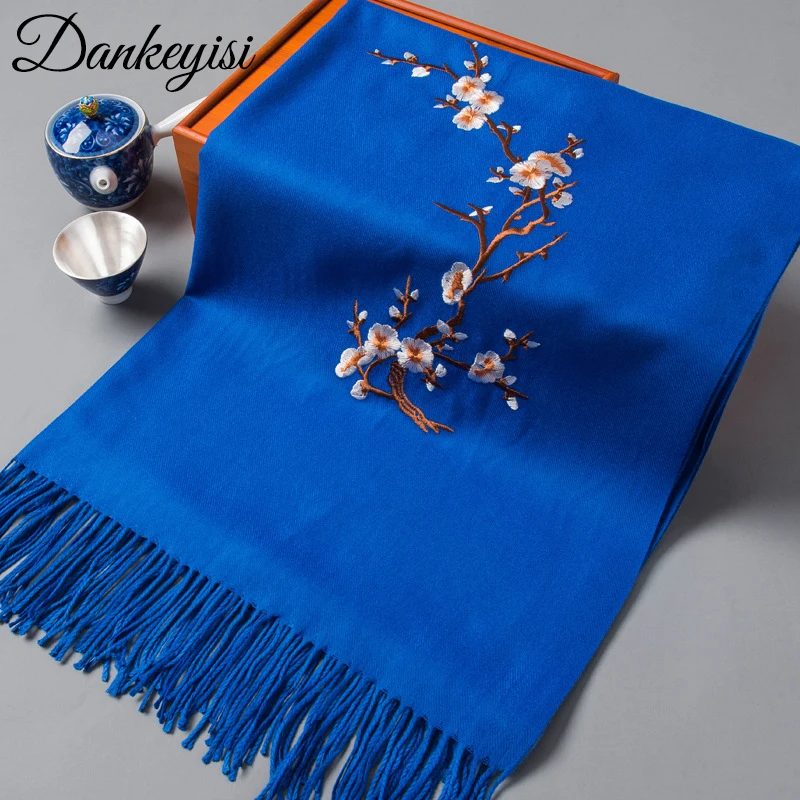 

DANKEYISI Women Scarf Women Solid Soft Cashmere Scarves Ladies Embroidery Pashmina Shawls And Wraps Bandana Female Foulard