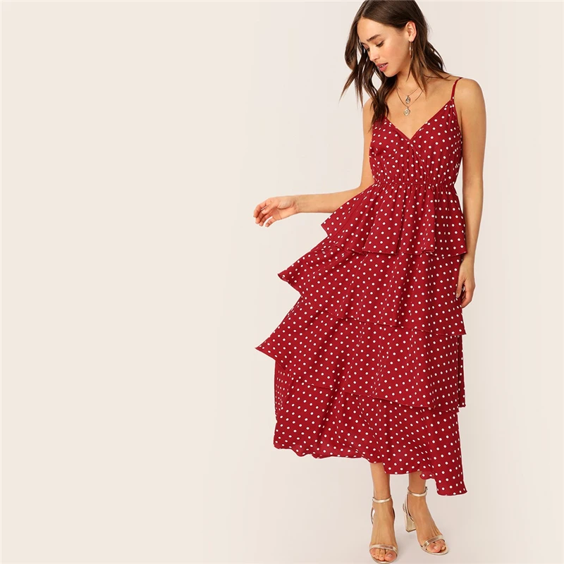 SHEIN Платье На Бретелях С Многослойными Оборками Женское Платье С Рюшами Летние Длинные Платья