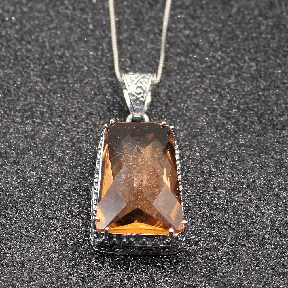 Светящиеся Винтаж Мёд Topaz925 стерлингового серебра Подвески Для женщин подвеска на цепочке Цепочки и ожерелья 20 дюймов