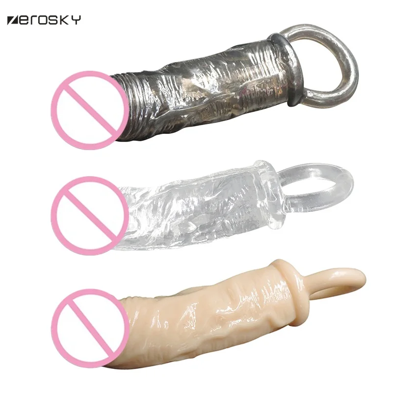 Zerosky Мужской пенис рукав многоразовые презервативы удлиняющее мягкое кольцо на