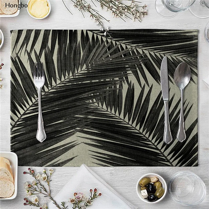 Черный белый цвет Палм салфетка под тарелку с лиственным рисунком хлопковая