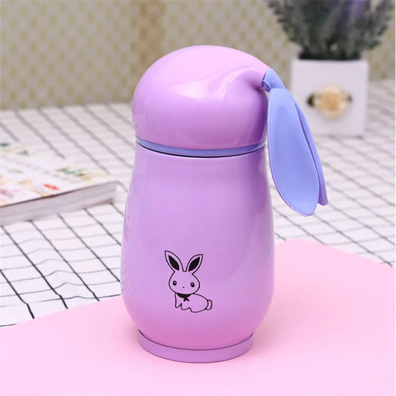 

50Pcs/Lot Baby Cup Feeding Hot Water Thermos Vacuum Bottle Cute Rabbit Ears Stainless Steel Kettle 300ML Leak Proof Small Pot