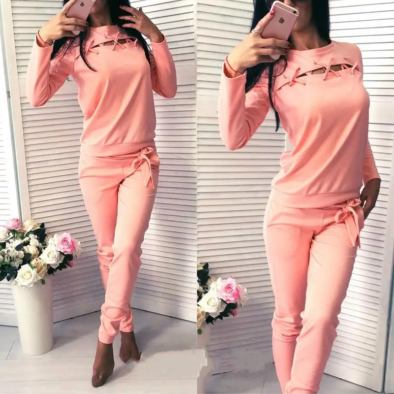Розовые спортивные костюмы для женщин 2017 Новый спортивный костюм 2 шт