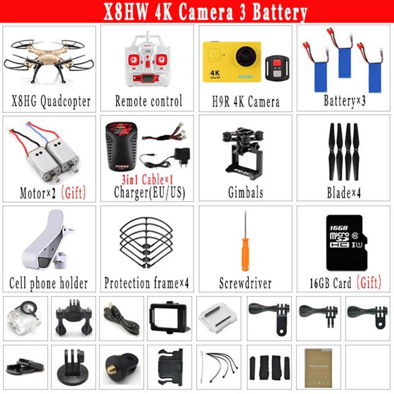 SYMA X8HW Радиоуправляемый Дрон с Wi Fi FPV или H9R 4K HD камера квадрокоптер 2 4G 6 осевой