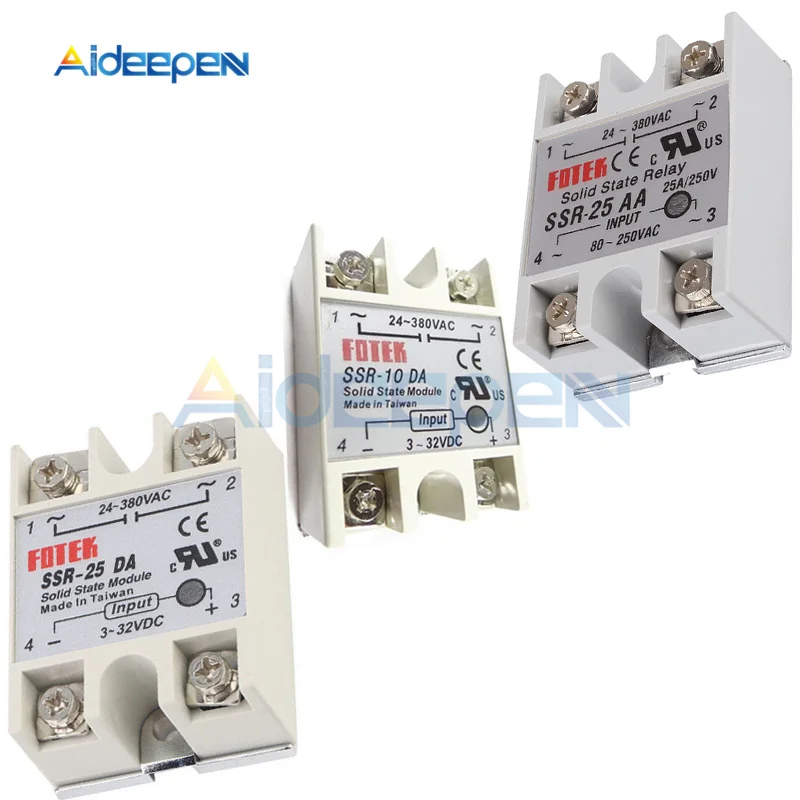 Однофазное твердотельное реле SSR-10DA 25DA 40DA 50DA 60DA SSR-10AA 25AA 40AA 60AA 100AA DC/AC AC/AC с белым