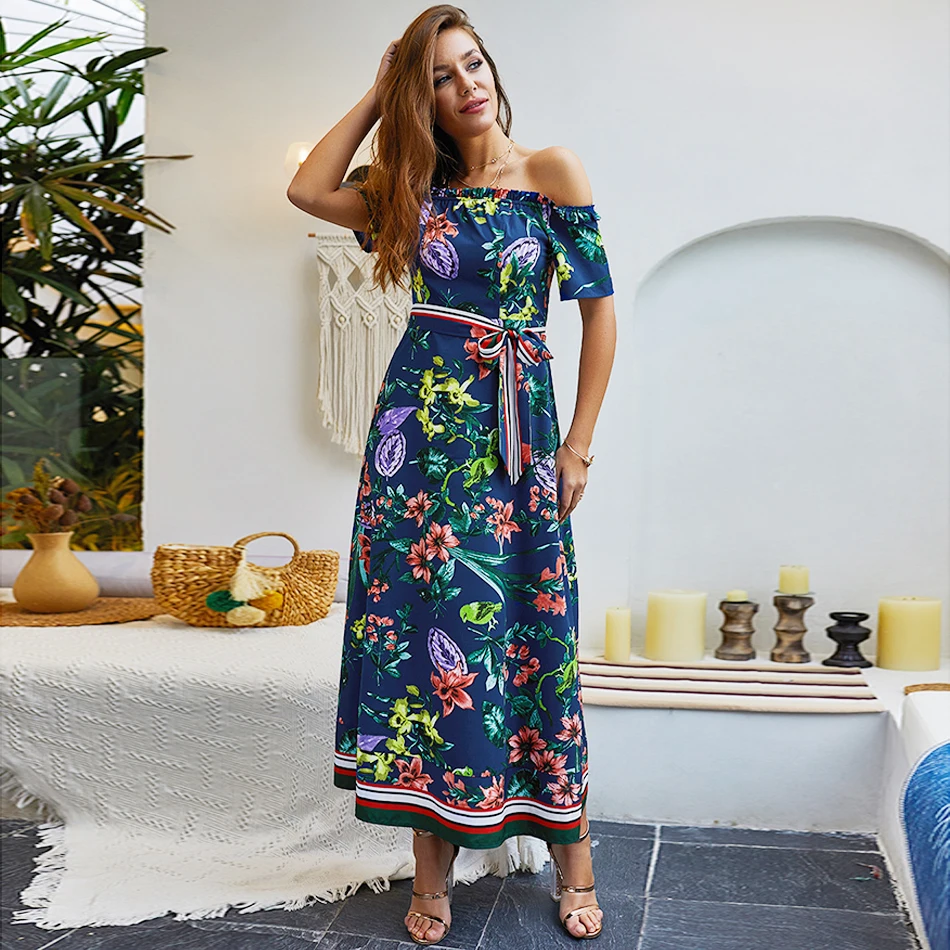 Bayboad/2019 хит продаж летнее женское платье миди с открытыми плечами вырезом