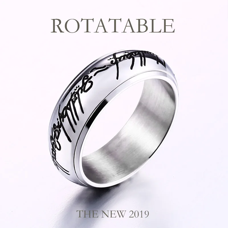 Rotatable BEIER High Quality Gold Color Hobbit Gift Midi Ring Stainless Steel One Ring Of Power jewelry Ring Women and Men LR-R059 - Main Stone Color: Rotatable