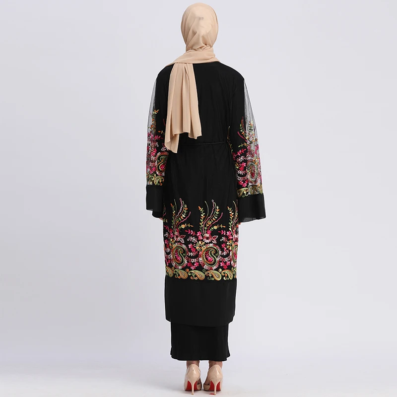 Abaya Дубай ислам кафтан с цветочной вышивкой кардиган мусульманское платье хиджаб турецкий Кафтан Абая для женщин ислам ic одежда