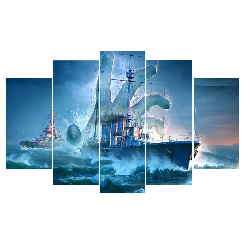 Художественная Картина на холсте Куадрос 5 панелей Французский флот World Of warship
