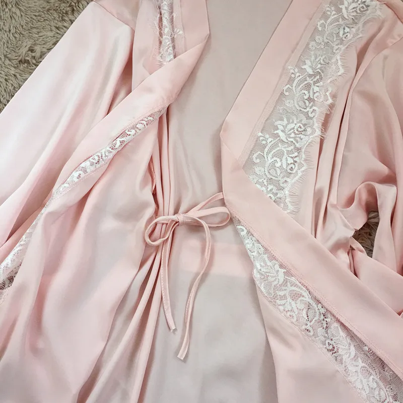 

Women Lace Sexy Sleepwear Female Summer Satin Pajamas For Women Kimono High Quality Elegant Silk Pajamas