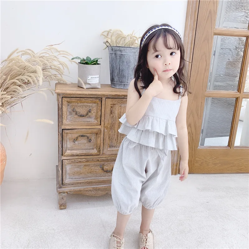 Корейский стиль 2019 для маленьких девочек набор одежды в полоску 1 5 лет подходят