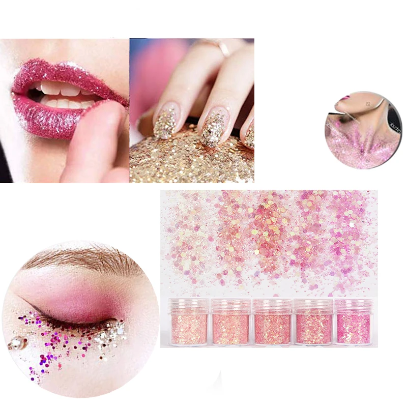 5 коробок розовых крупных искусств для ногтей|Блестки ногтей| |