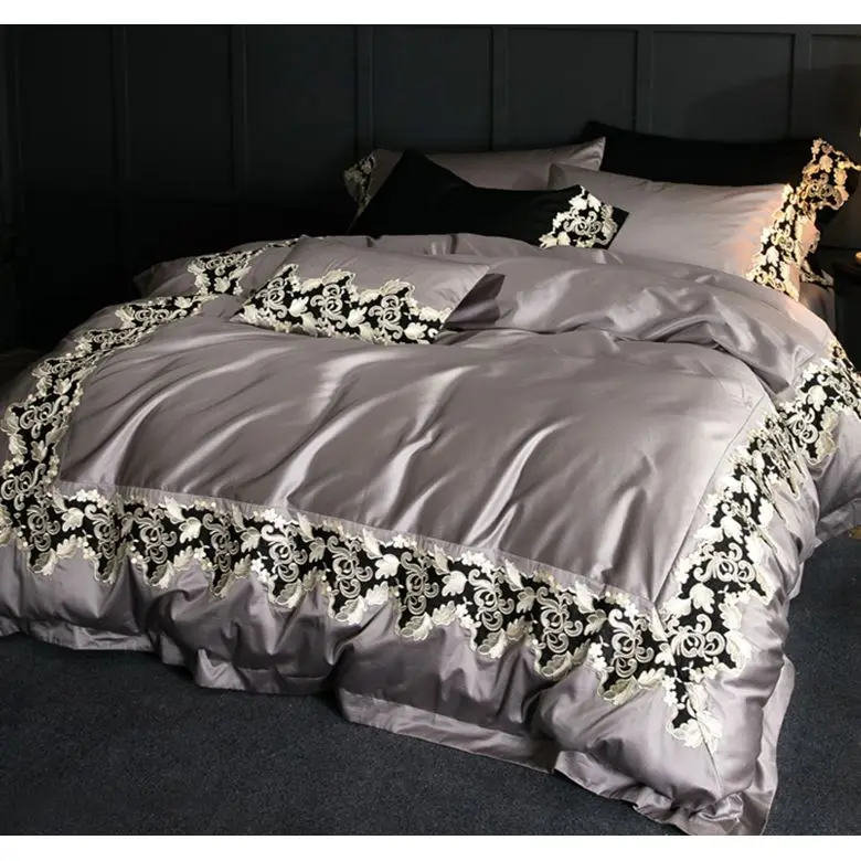 Роскошный комплект постельного белья 120S из египетского хлопка серого и