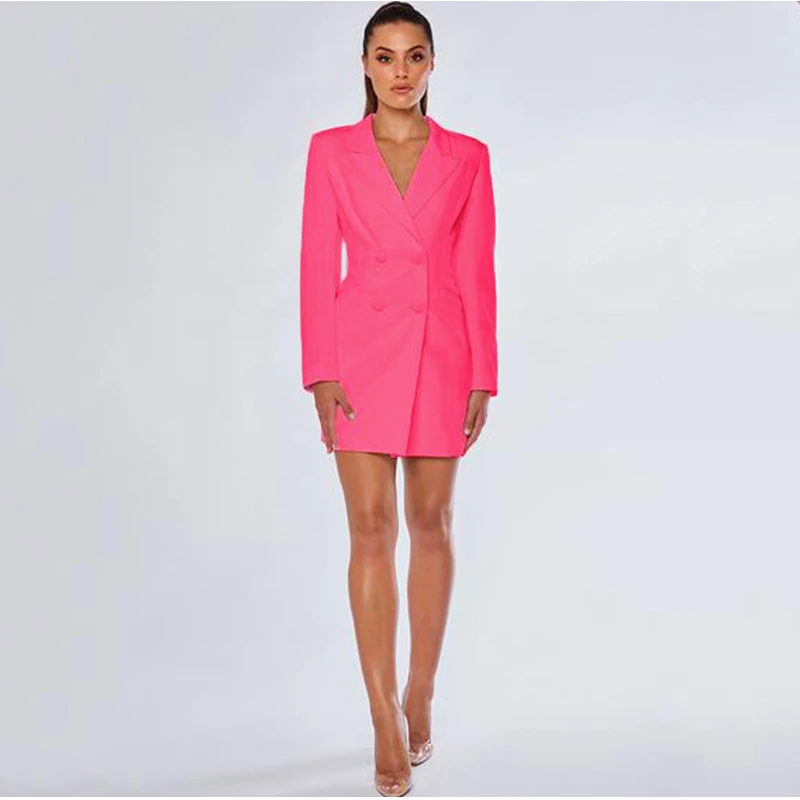 Colysmo Sexy Blazer Dress Women Autumn Slim Fit Bodycon Pockets Ffice Lady Short Dress Double Breasted Work Wear Pink Dress