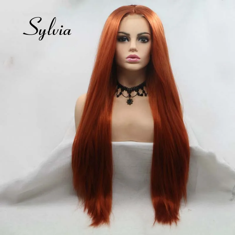 Sylvia коричневый красный парик Длинные Яки прямые волосы u-часть парик шнурка синтетический парик шнурка 180% Плотность термостойкие волокна волос парики