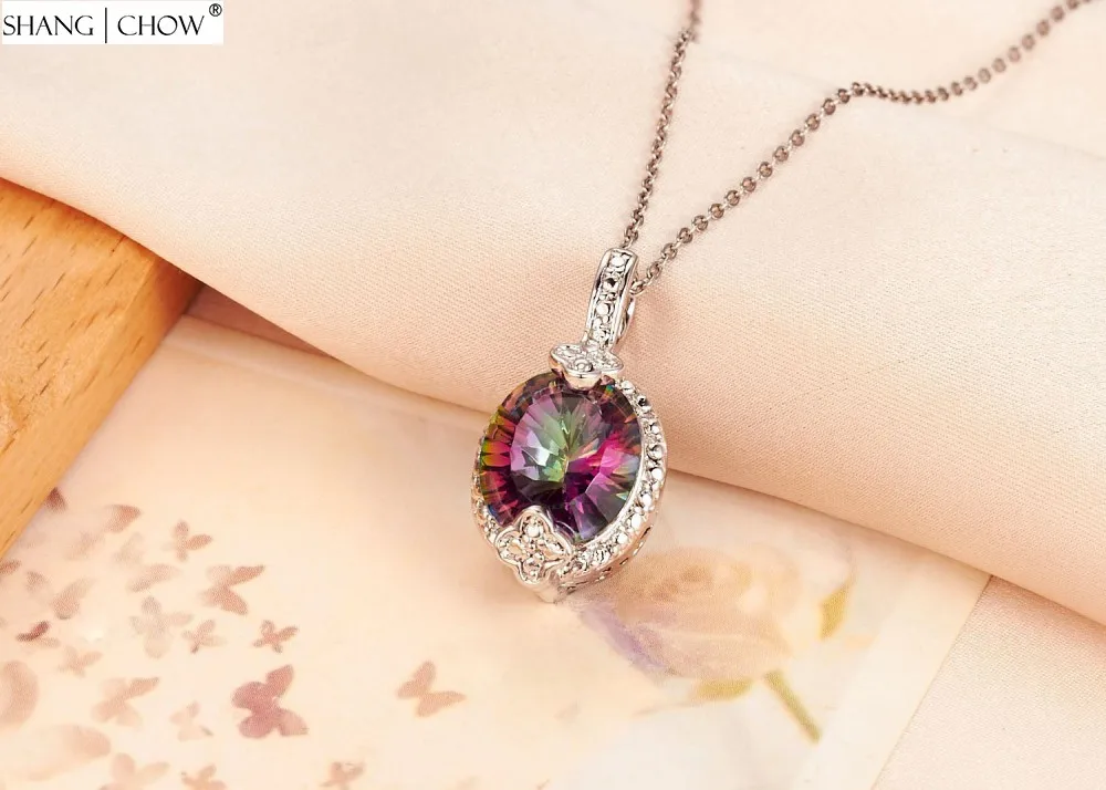 Женский кулон из серебра 925 пробы с радужным мистиком | Украшения и аксессуары