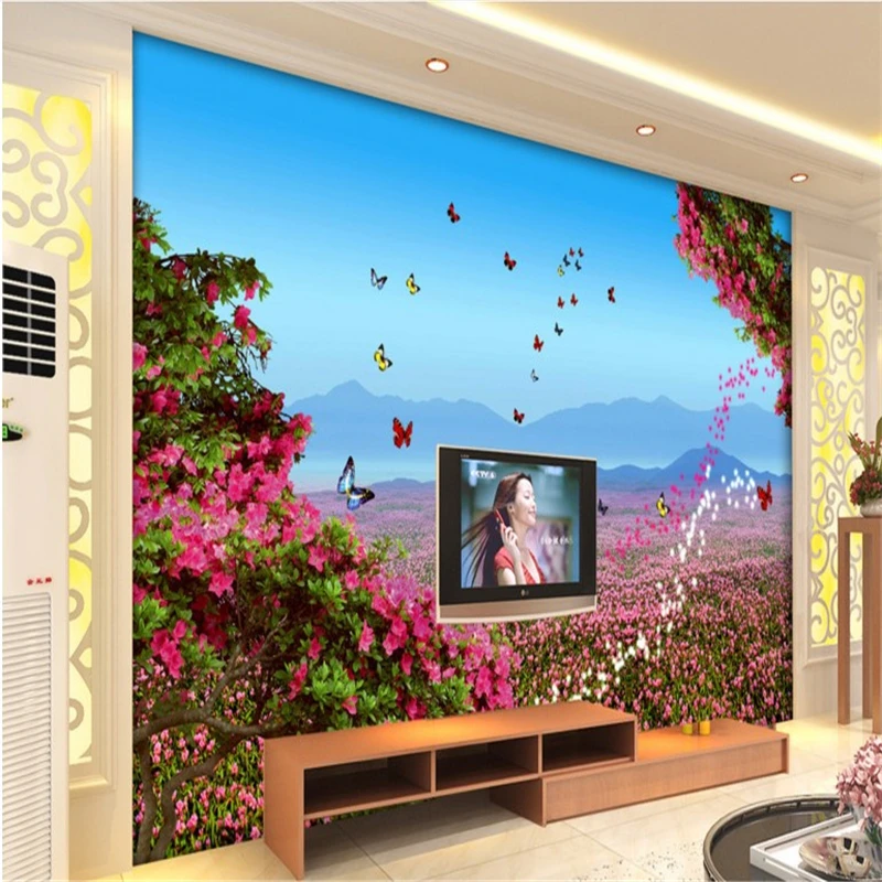 

beibehang wallpapers living room landscape violet flowers sea living room bedroom TV backdrop papel de parede para sala estar