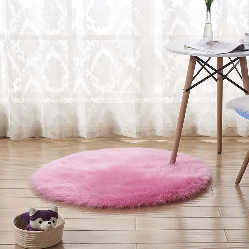 hot pink Круглый мягкий коврик из искусственной овчины для спальни, гостиной, пола, мохнатый, шелковистый, плюшевый ковер, белый ковер из искусственного меха, прикроватные коврики - Цвет: hot pink
