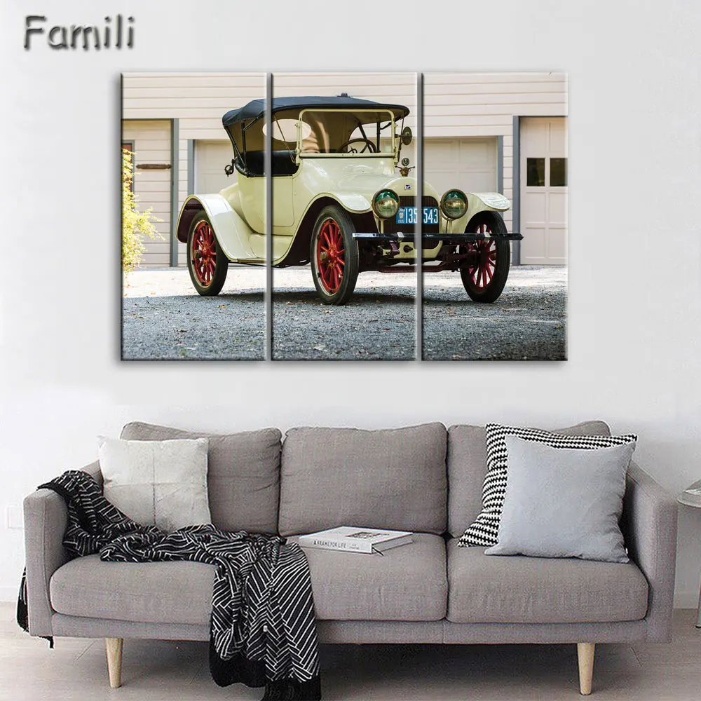 

3 Pcs/Set Retro Old Car Canvas Painting Classic Landscape Car Painting Printed On Canvas Wall Art Pictures hanging pictures