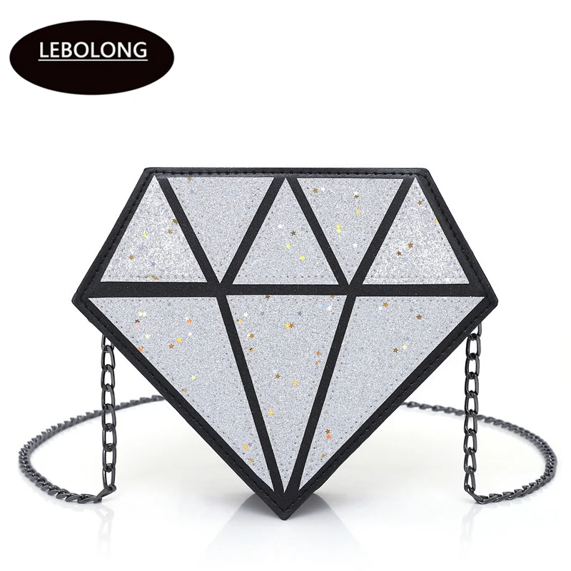 Женская сумка через плечо Lebolong с геометрической цепочкой серебристая