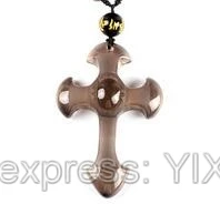 Ice beads necklace Прямая натуральный черный обсидиан резной крест счастливый кулон бусы ожерелье для женщины мужчины ручной резной подвески ювелирные изделия - Цвет камня: Ice beads necklace