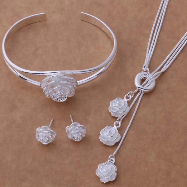 

925 sterling silver Jewelry Sets Bangle 078 + Necklace 497 + Earring 283 /augajlna dteamkla AS264