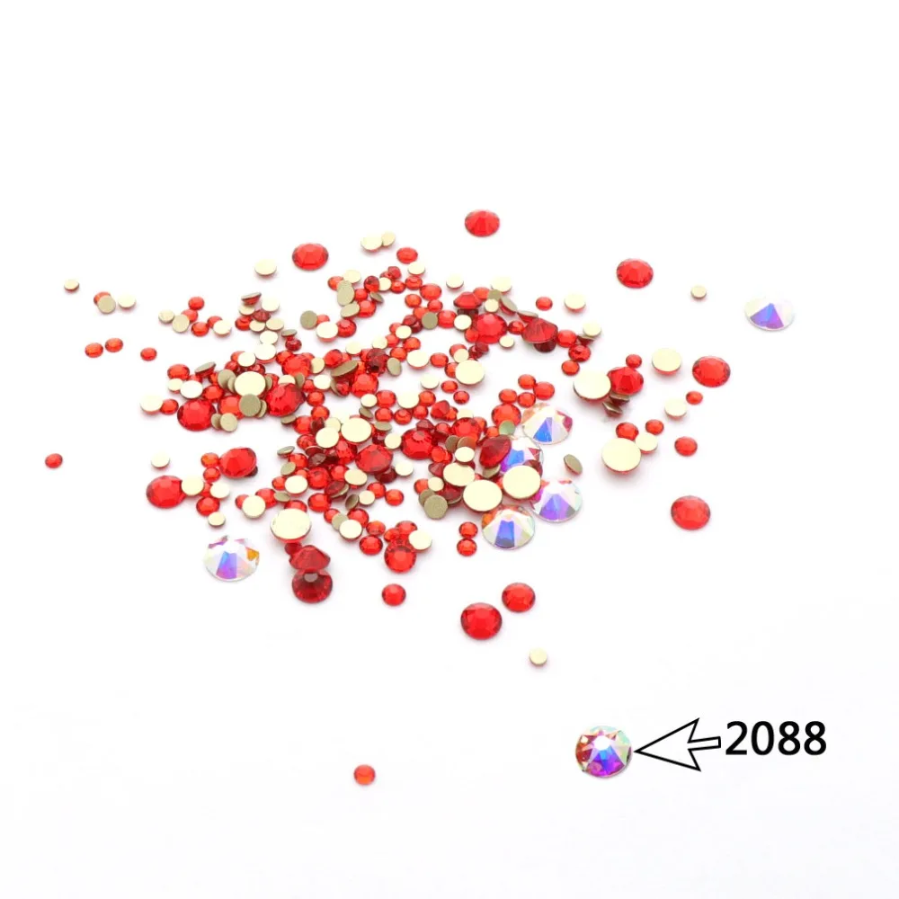 288 шт. + 6 2088 ногтей Стразы s смешанные размеры SS6-SS30 круглой формы 3D для