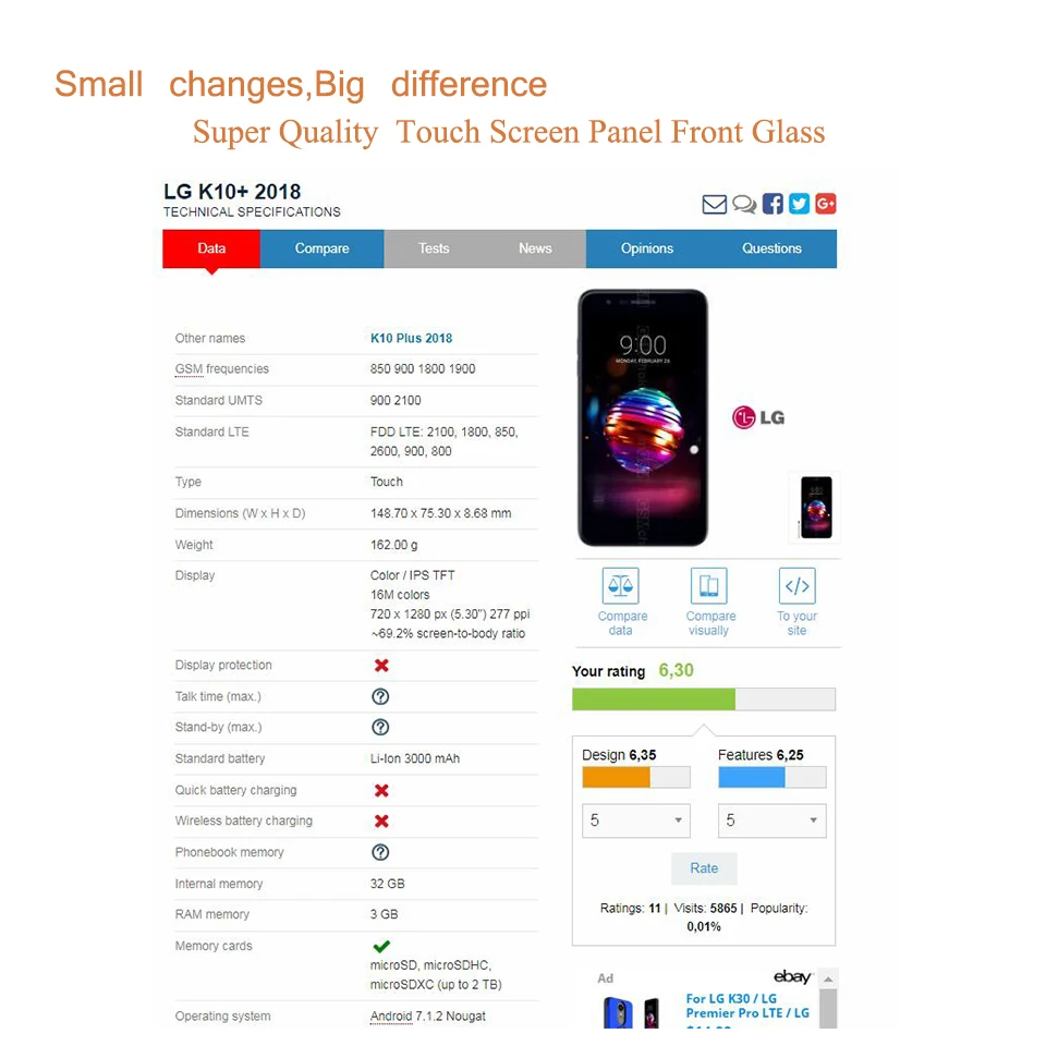 10 шт./лот для LG K10 2018 K11 + Plus K30 X4 сенсорный экран передняя стеклянная панель внешняя