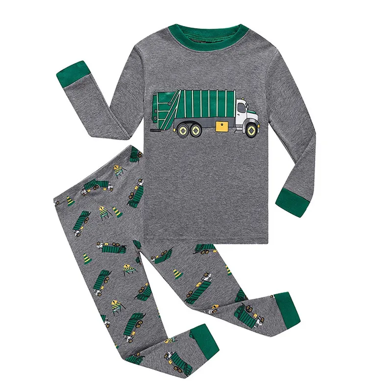 Детские длинные рукава пижамы Детская мультяшная машина печати домашняя пижама