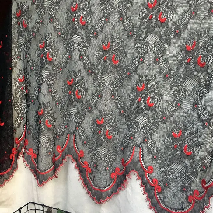 

1.5 meters wide High-end dress red+black eyelash lace fabric cheongsam dress top shawl accessories