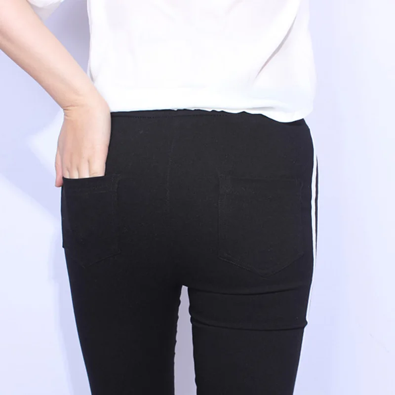 Ladies Side Striped Skinny Pants High Waist Workwear Woman Casual Women Autumn Black Irregular Slim Trousers 2018 | Женская одежда