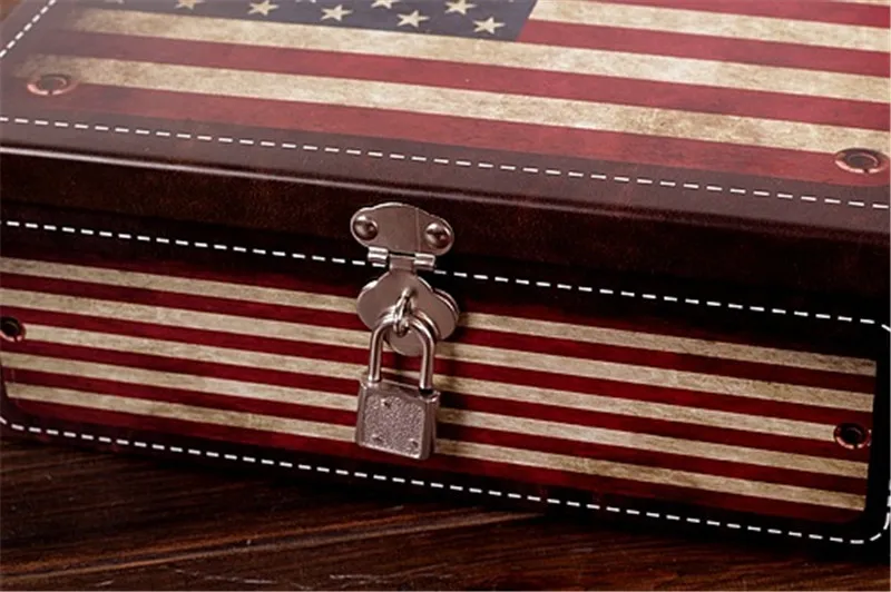 Ретро Портативный американский флаг блокировки коробки Винтаж для хранения