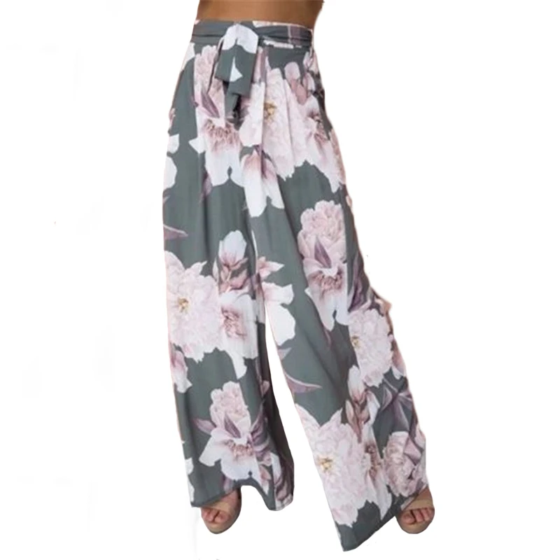 Женские брюки Палаццо с цветочным принтом свободные длинные высокой талией и